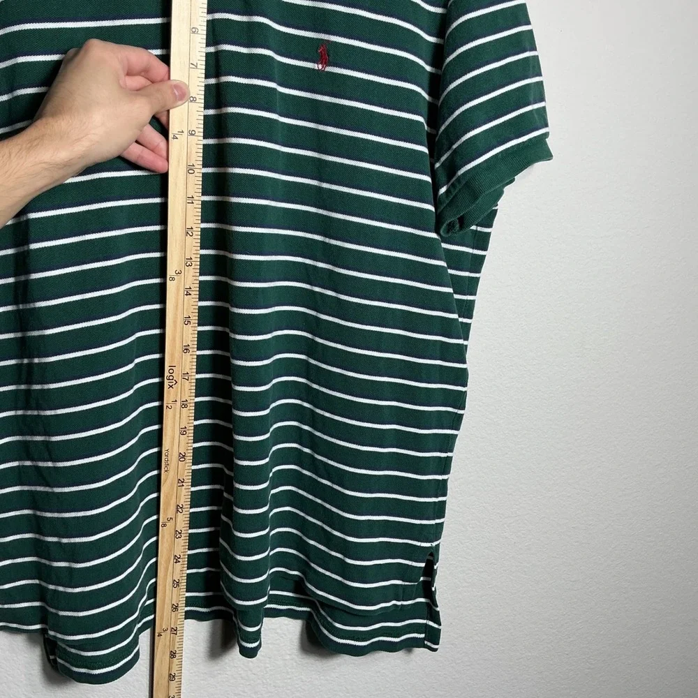 Polo Ralph Lauren‎ Polo Shirt Mens XXL Green White Striped Custom Fit Red Pony